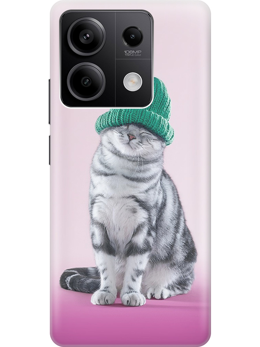 

Силиконовый чехол на Xiaomi Redmi Note 13 5g с рисунком "Кот в зеленой шапке", Розовый;серый, 20012075