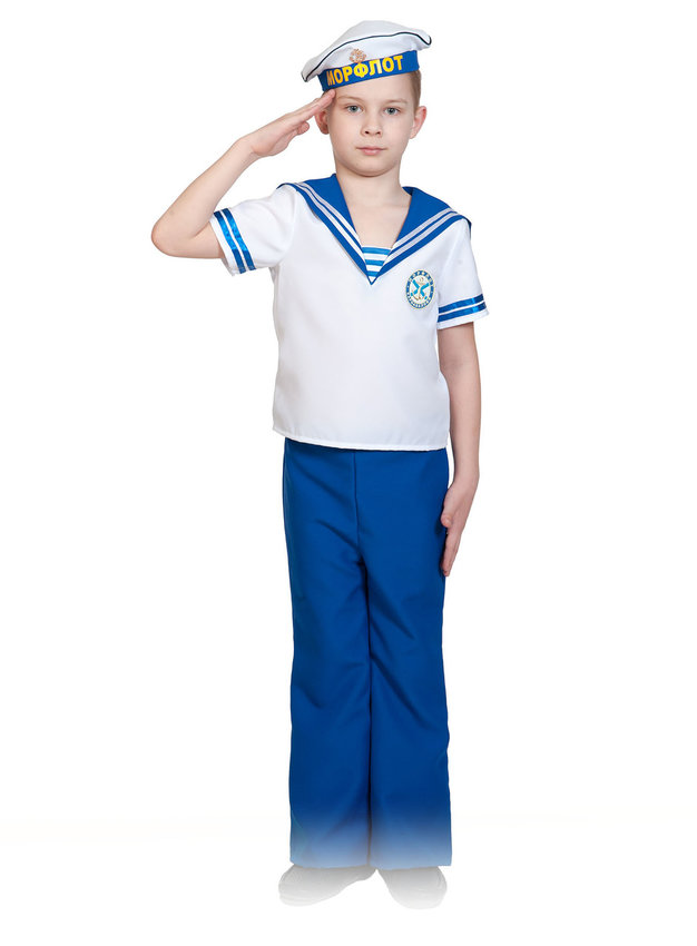 фото Карнавальный костюм карнавалофф моряк, цв. синий; белый р.128