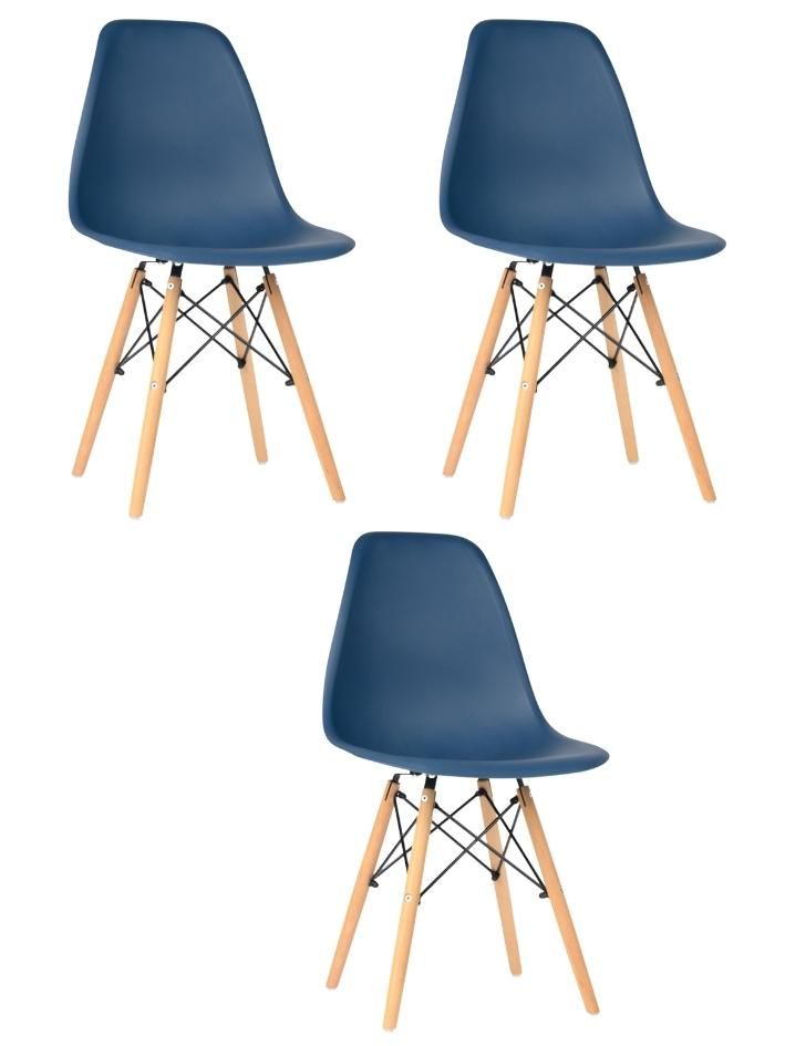 Стул для кухни СтулБержи EAMES DSW, деревянные ножки, 3 шт., сапфир