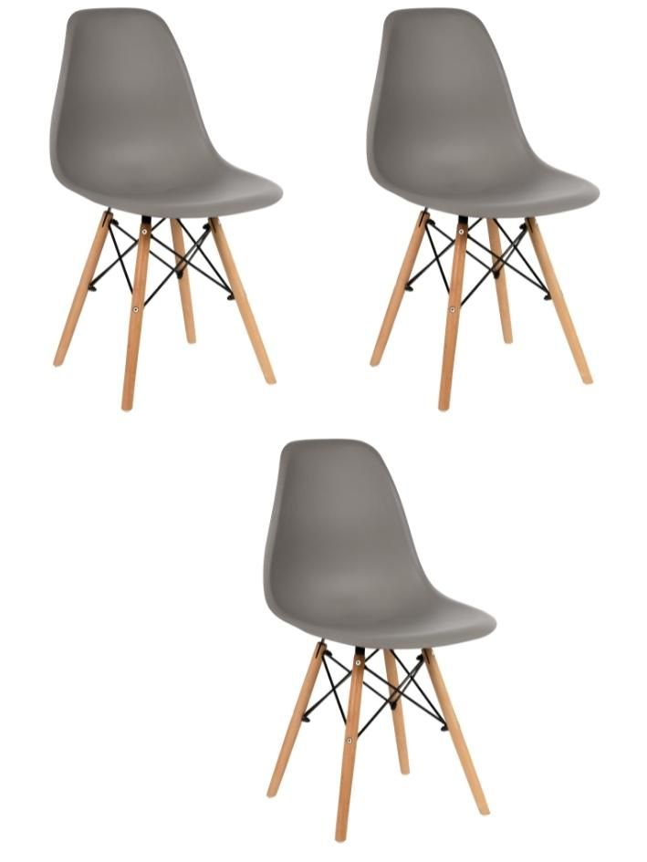 Стул для кухни СтулБержи EAMES DSW, деревянные ножки, 3 шт., серо-коричневый