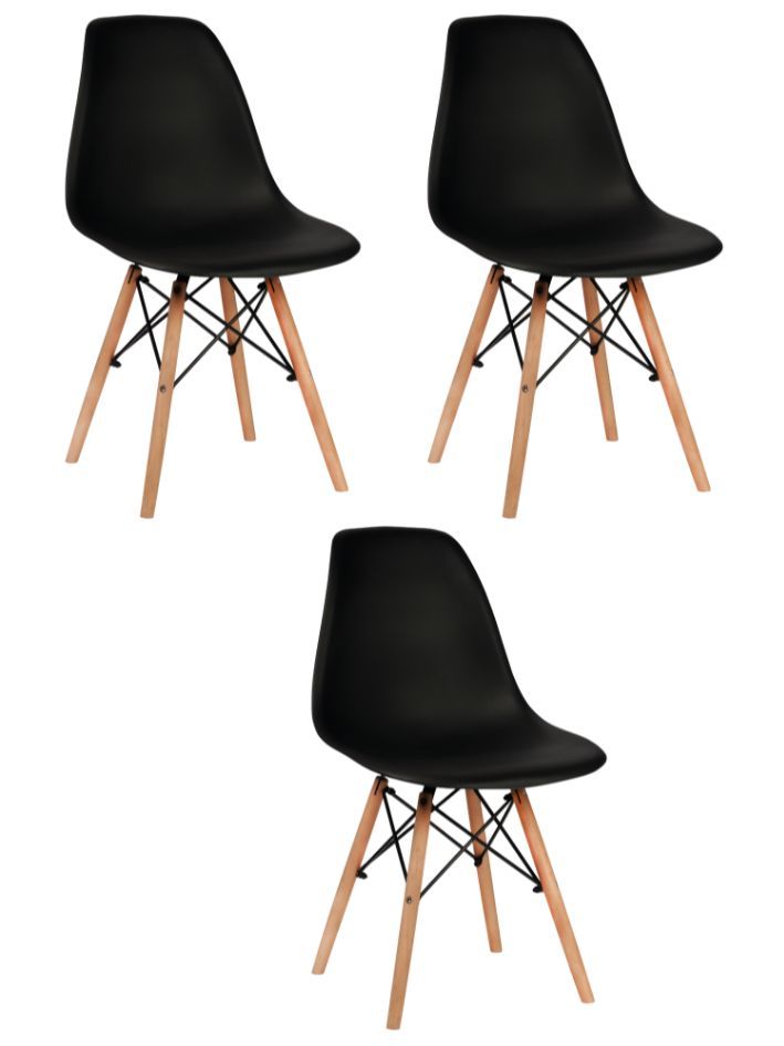 Стул для кухни СтулБержи EAMES DSW, деревянные ножки, 3 шт., черный