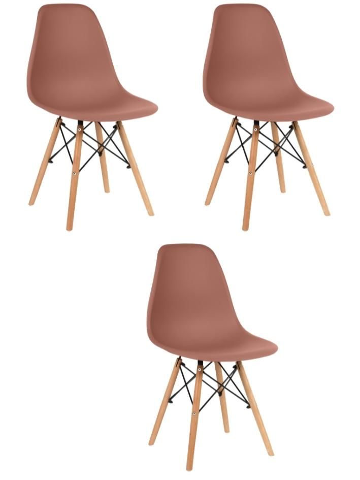 Стул для кухни СтулБержи EAMES DSW, деревянные ножки, 3 шт., шоколад