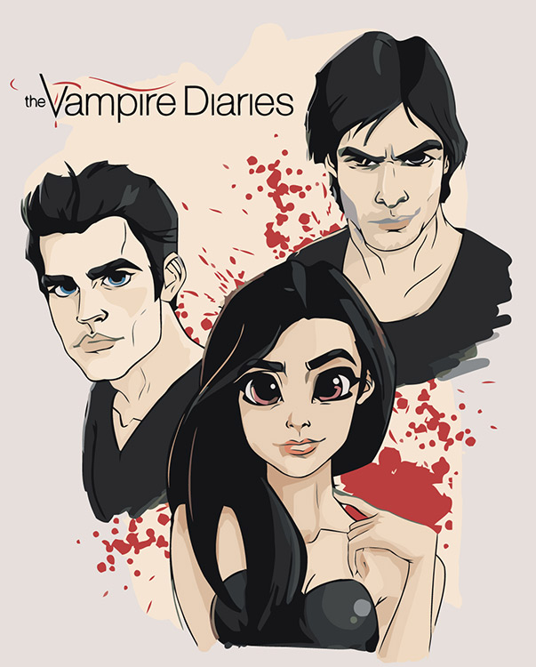 Картина по номерам Цветное Дневники вампира Деймон, Елена и Стефан