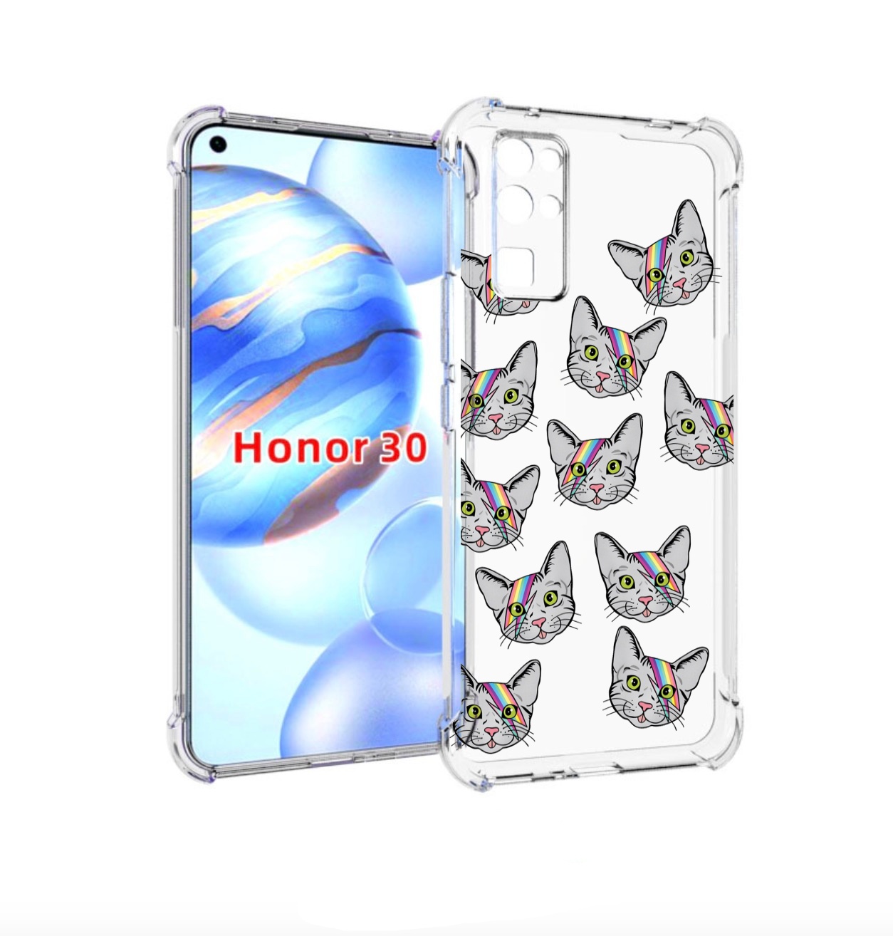 

Чехол бампер MyPads кот-с-молнией-на-лбу для Honor 30 (BMH-AN10), Прозрачный, Tocco