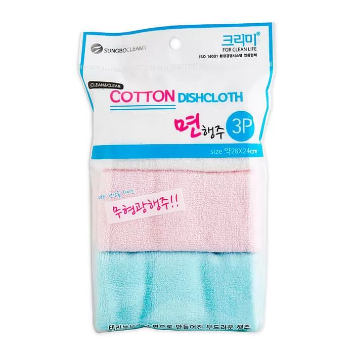Мочалки для мытья посуды Sung bo Cleamy 3 шт, 28х24 см, COTTON DISHCLOTH