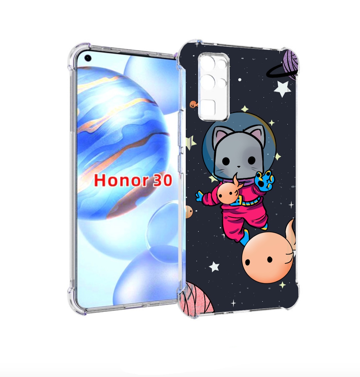 

Чехол бампер MyPads котик-с-рыбкой-в-космосе для Honor 30 (BMH-A, Прозрачный, Tocco