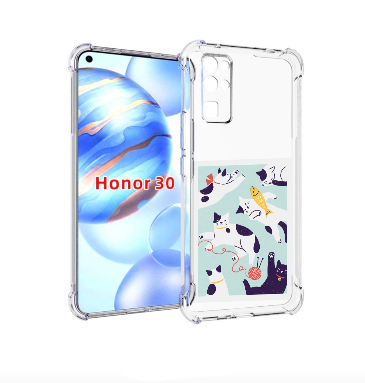 

Чехол бампер MyPads коты-с-клубками для Honor 30 (BMH-AN10) прот, Прозрачный, Tocco