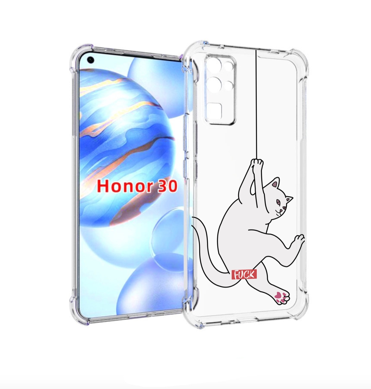 

Чехол бампер MyPads котяра-на-веревке для Honor 30 (BMH-AN10) пр, Прозрачный, Tocco