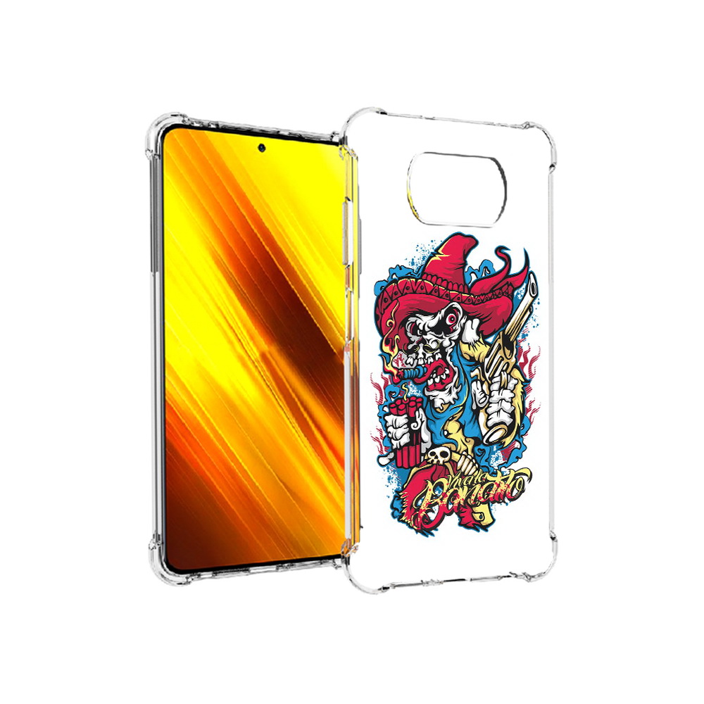 

Чехол MyPads Tocco для Xiaomi Poco X3 нарисованный скелет с писталетом (PT154881.262.513), Прозрачный, Tocco