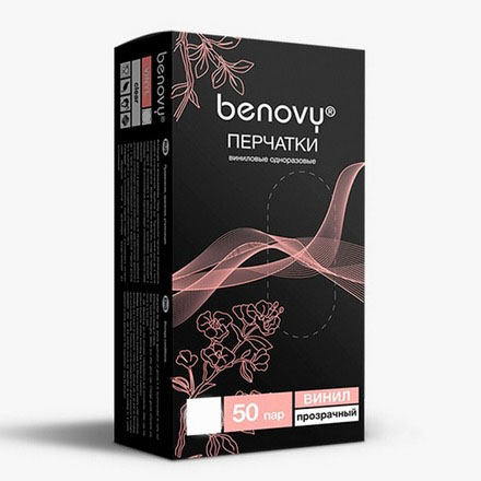 Купить Перчатки Benovy виниловые прозрачные 50 пар, M