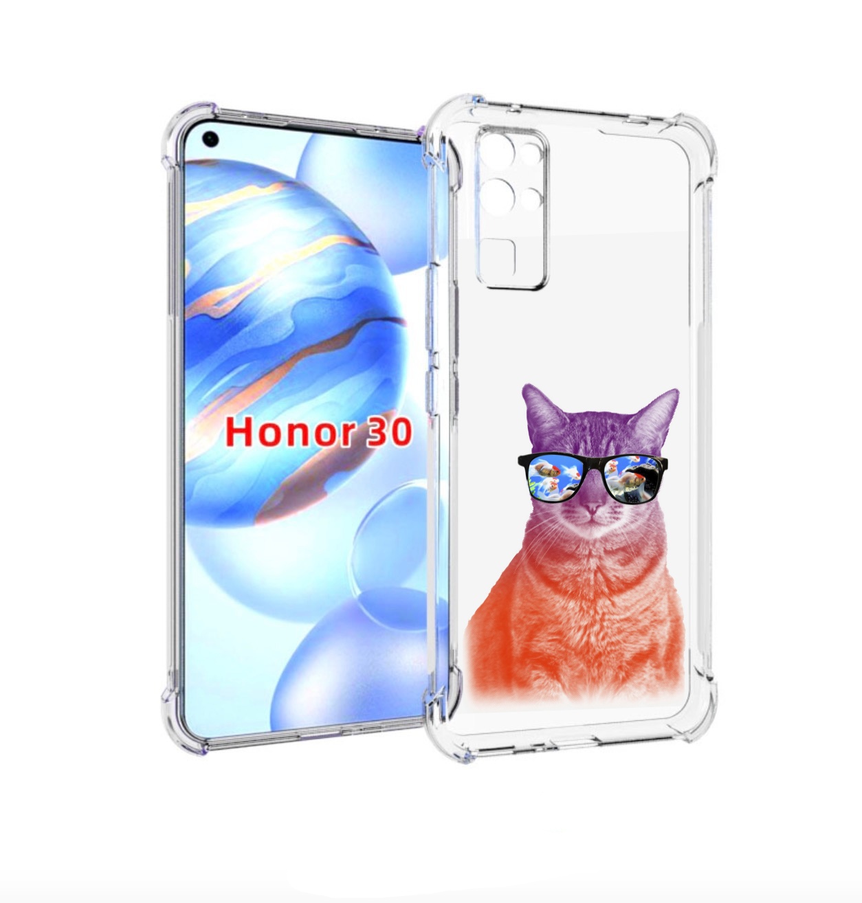 

Чехол бампер MyPads крутой кот-2 для Honor 30 (BMH-AN10) противо, Прозрачный, Tocco