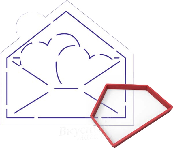 Трафарет для мастики/марципана Конверт с сердцами 11х10,5 см. с вырубкой