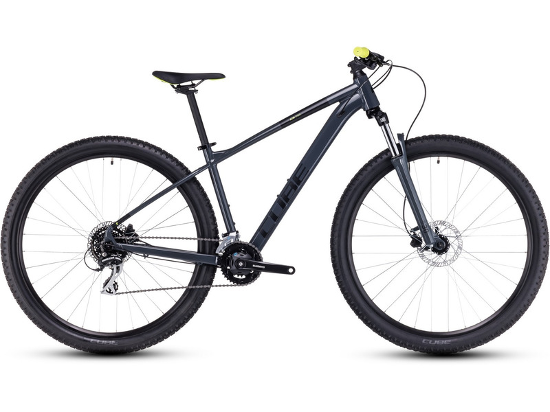 Горный велосипед Cube Aim Pro 27.5, год 2023, цвет Серебристый-Желтый, ростовка 16