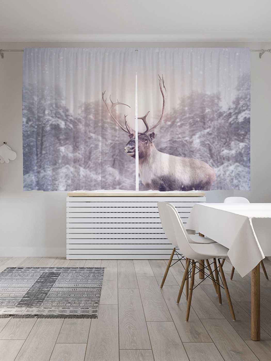 фото Шторы с фотопечатью joyarty "морозный олень" из сатена, 290х180 см
