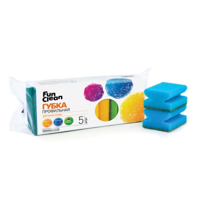 

Губка для мытья посуды Fun Clean профильная, 5шт, Разноцветный