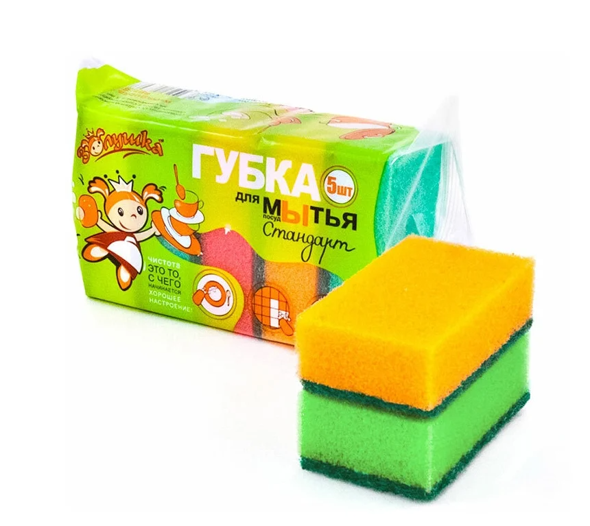 

Губка для посуды Золушка-стандарт 5 5шт., Желтый;зеленый;синий;розовый