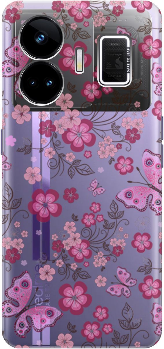 

Чехол на Realme GT Neo 5 "Butterflies and Flowers", Прозрачный;розовый, 158681