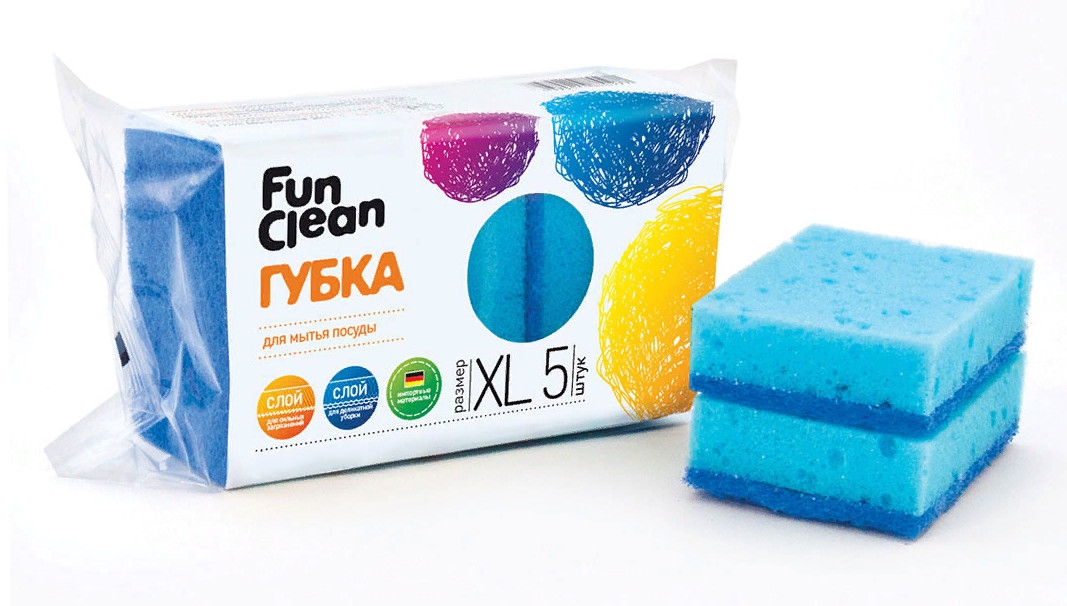 

Губка для посуды Fun Clean 5, 5 шт., 100х70 мм
