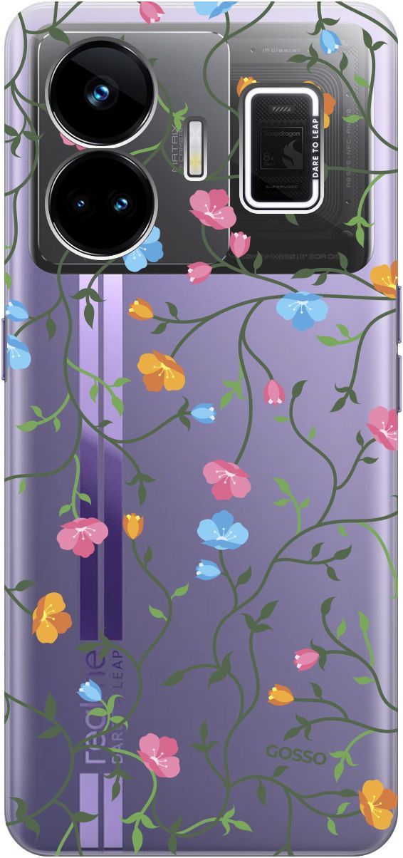 

Чехол на Realme GT Neo 5 "Сurly Flowers" прозрачный, Прозрачный;голубой, 158681