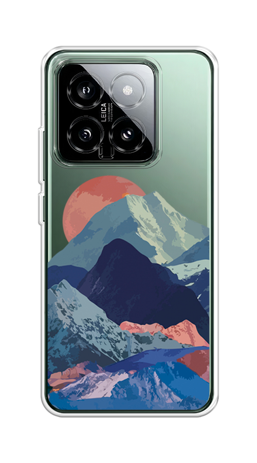 

Чехол на Xiaomi 14 "Закат в снежных горах", Бордовый;серый;голубой, 320350-1