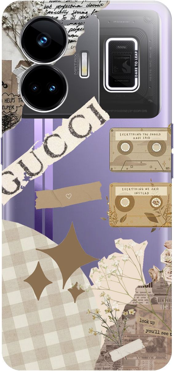 

Чехол на Realme GT Neo 5 "GUCCI Stickers" прозрачный, Прозрачный;бежевый, 158682