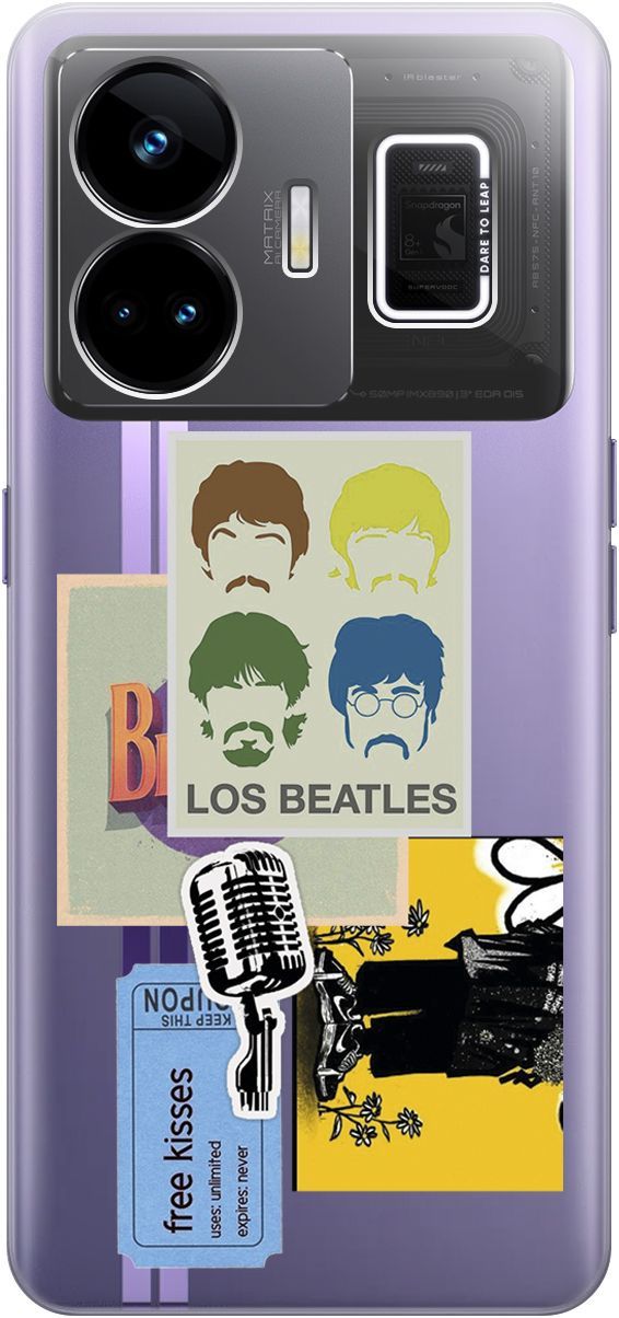

Чехол на Realme GT Neo 5 "Beatles Stickers" прозрачный, Прозрачный;бежевый, 158682