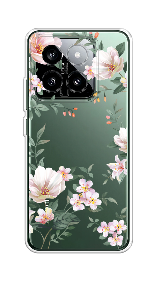 

Чехол на Xiaomi 14 "Beautiful white flowers", Бежевый;зеленый, 320350-1