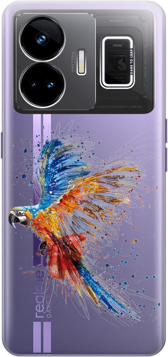 

Чехол на Realme GT Neo 5 "Colorful Parrot" прозрачный, Прозрачный;голубой, 158683