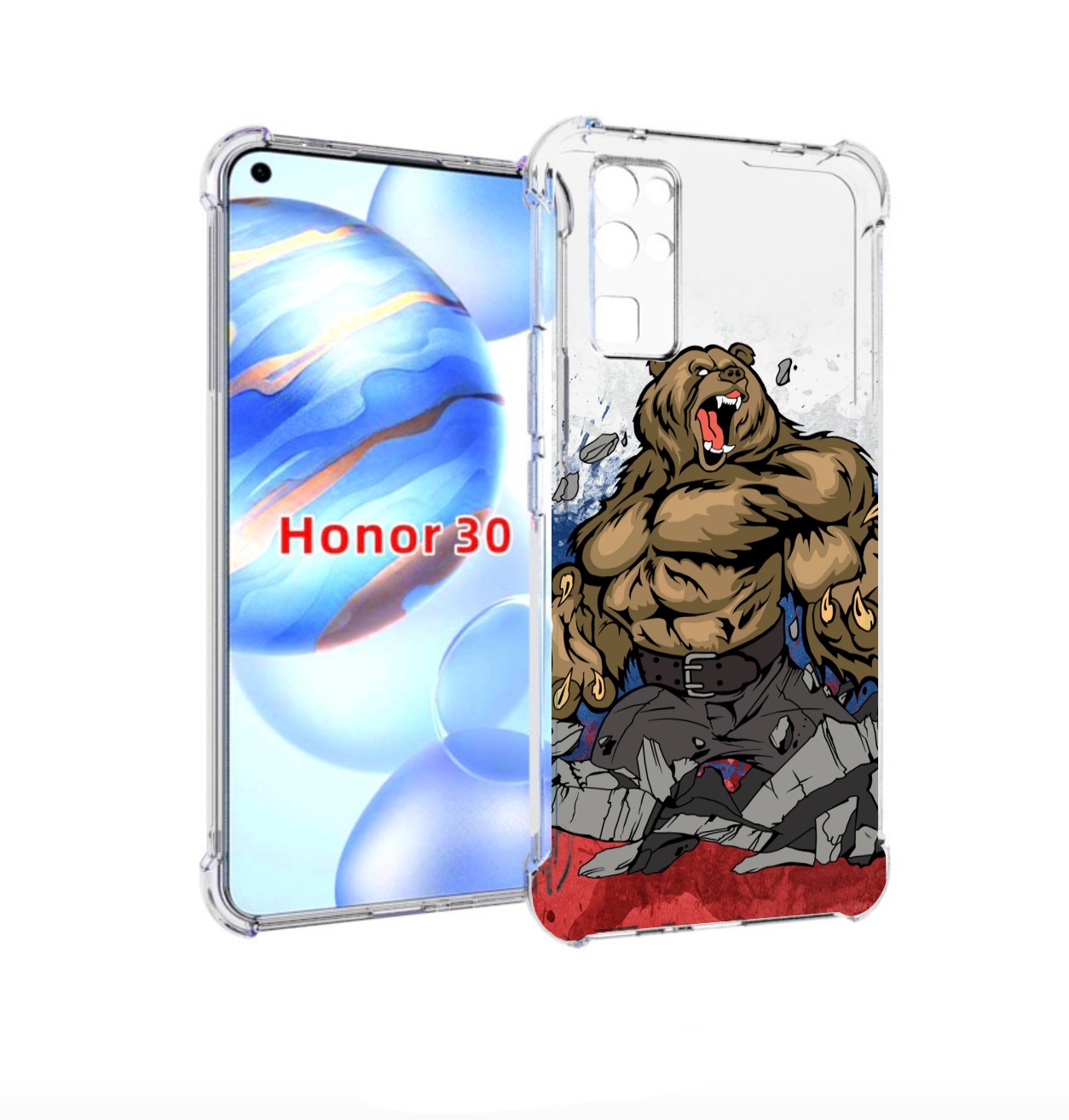 

Чехол бампер MyPads медведь защитник родины для Honor 30 (BMH-AN, Прозрачный, Tocco