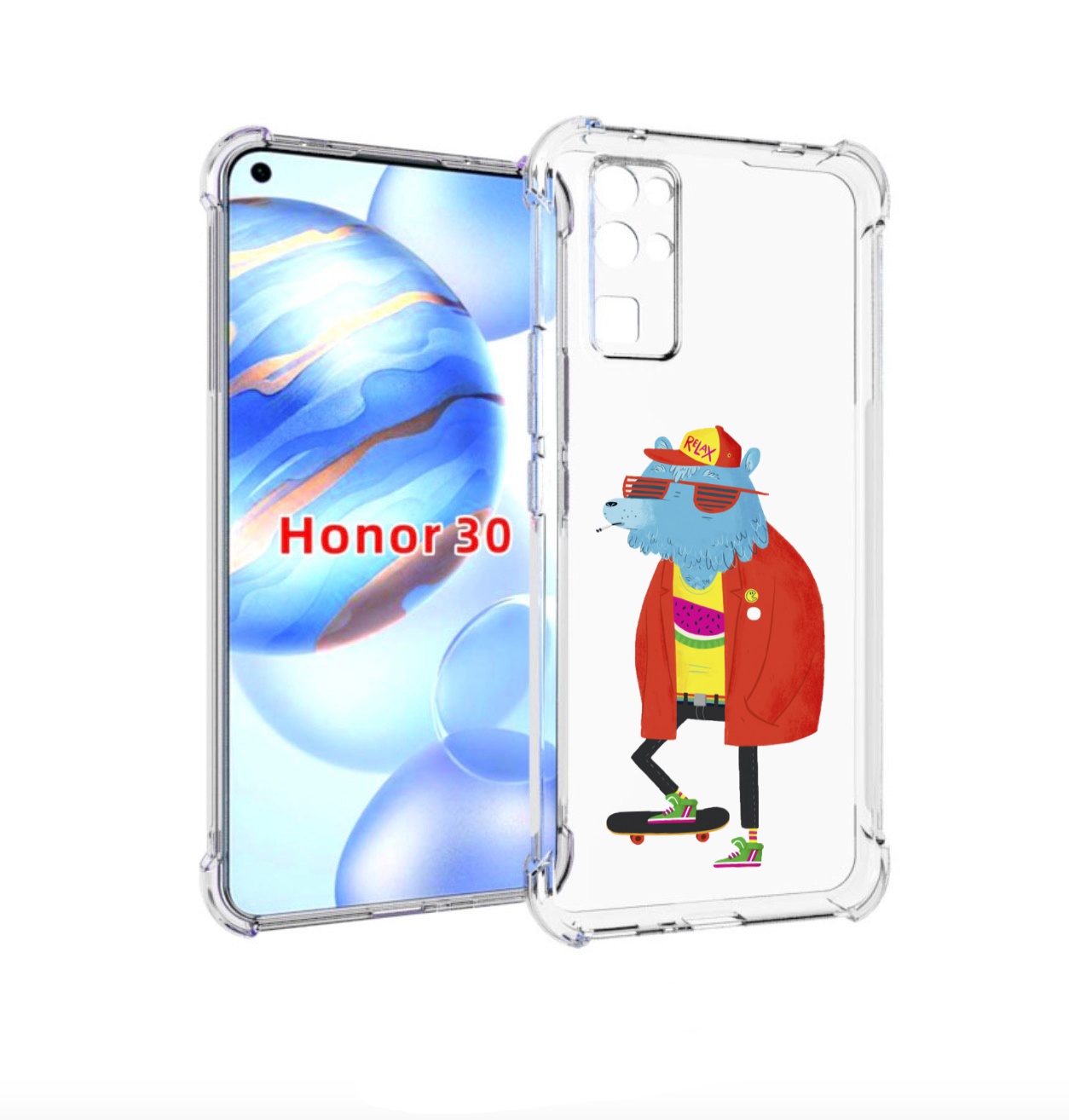 

Чехол бампер MyPads медведь на скейте для Honor 30 (BMH-AN10) пр, Прозрачный, Tocco