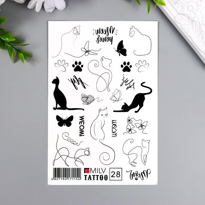 

Татуировки на тело Milv tattoo Котики, переводные 10х15 см, Черный