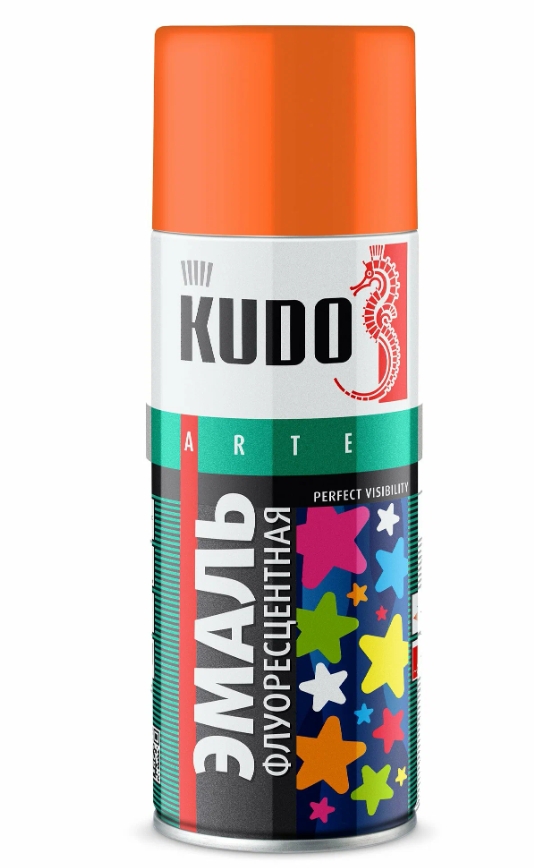 KUDO KU1205 Краска-спрей универсальная флуоресцентная оранжево-желтая 520мл