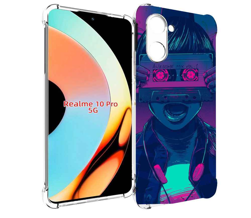 

Чехол бампер MyPads киберпанк с кассетой для Realme 10 Pro проти..., Прозрачный, Tocco