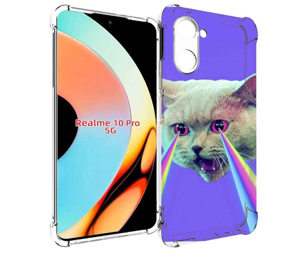 

Чехол бампер MyPads кот с радугой в глазах для Realme 10 Pro про..., Прозрачный, Tocco