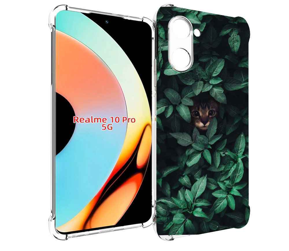 

Чехол бампер MyPads котенок в листьях для Realme 10 Pro противоу..., Прозрачный, Tocco