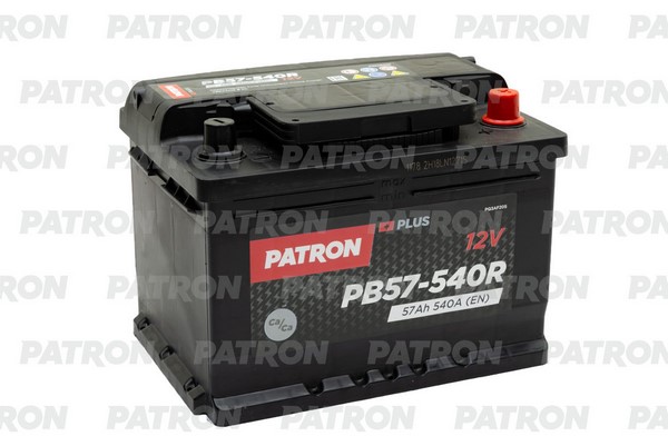 Аккумулятор PATRON PLUS 12V 57AH 540A (R+) B13 242x175x175mm 12,9kg