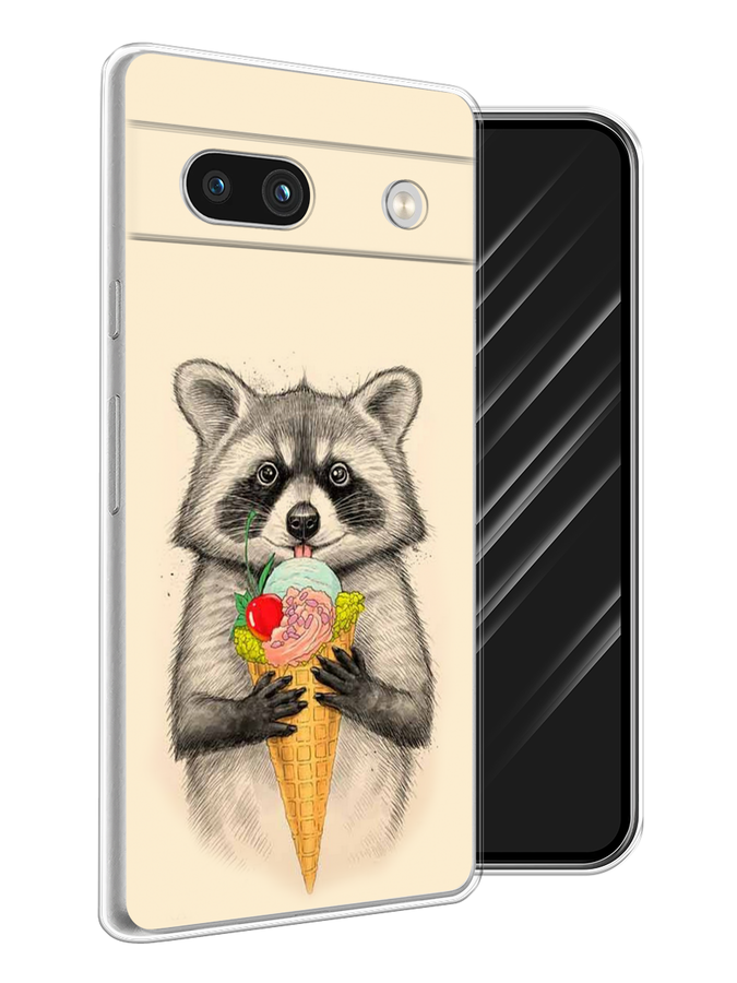 

Чехол Awog на Google Pixel 7A "Енот с мороженым", Бежевый;серый, 271450-10