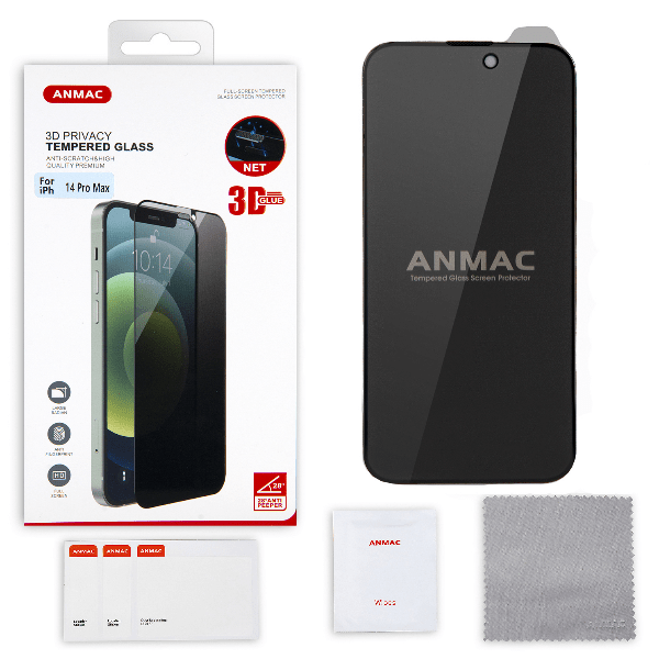 

Защитное стекло Anmac для iPhone 14 Pro Max 3D Privacy с сеточкой, Защитное стекло ANMAC для iPhone 14 Pro Max 3D Privacy с сеточкой