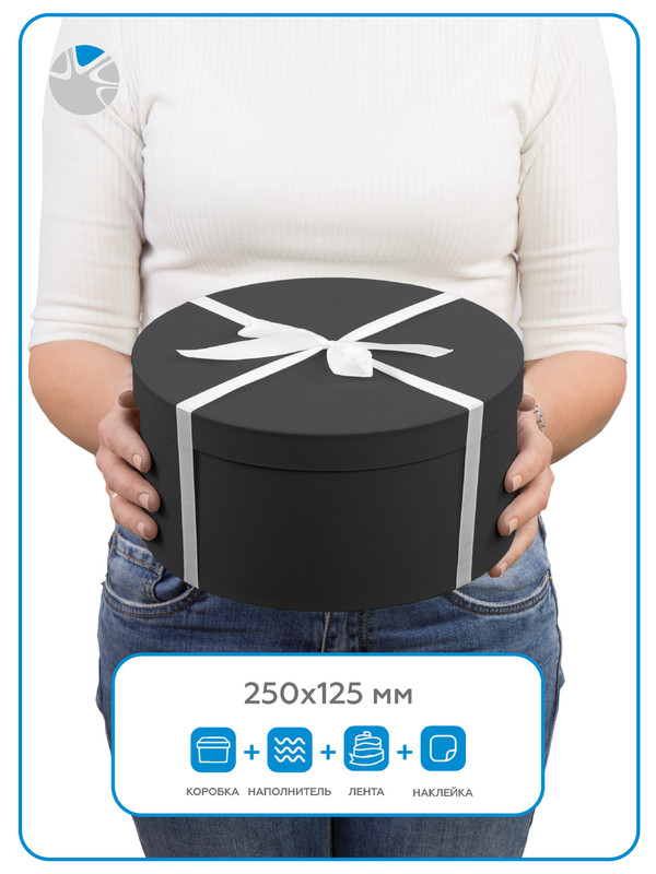 

Коробка подарочная Эстетис Черная круглая KR250250125CH, 250х250х125мм, Черный