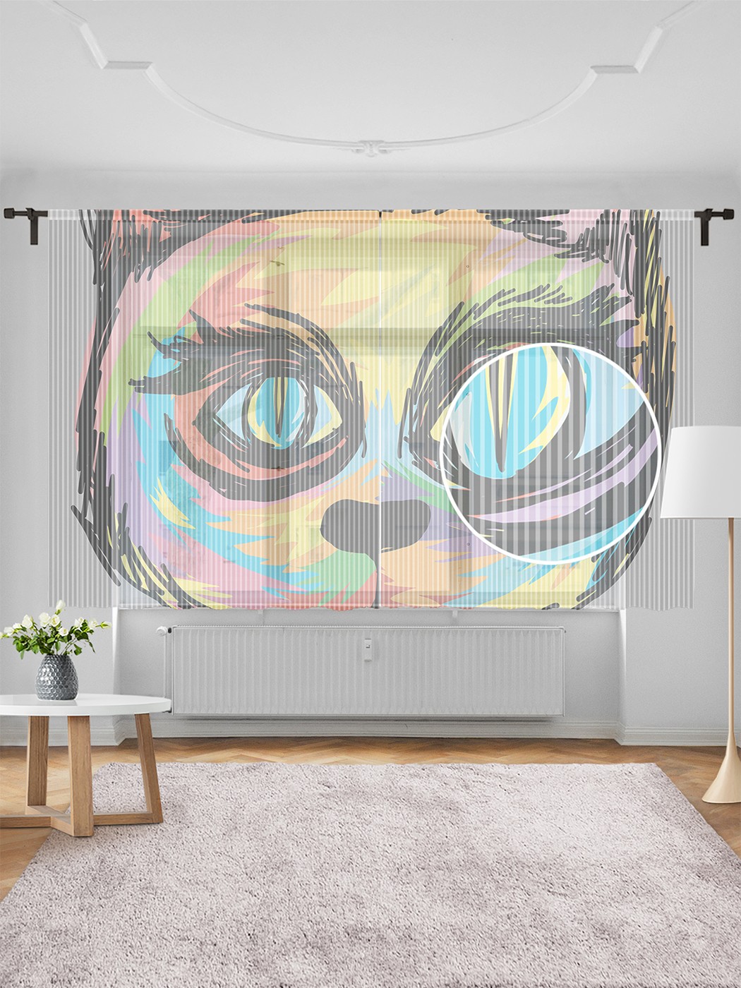 фото Тюль joyarty "рисованный кот", 155х180 см