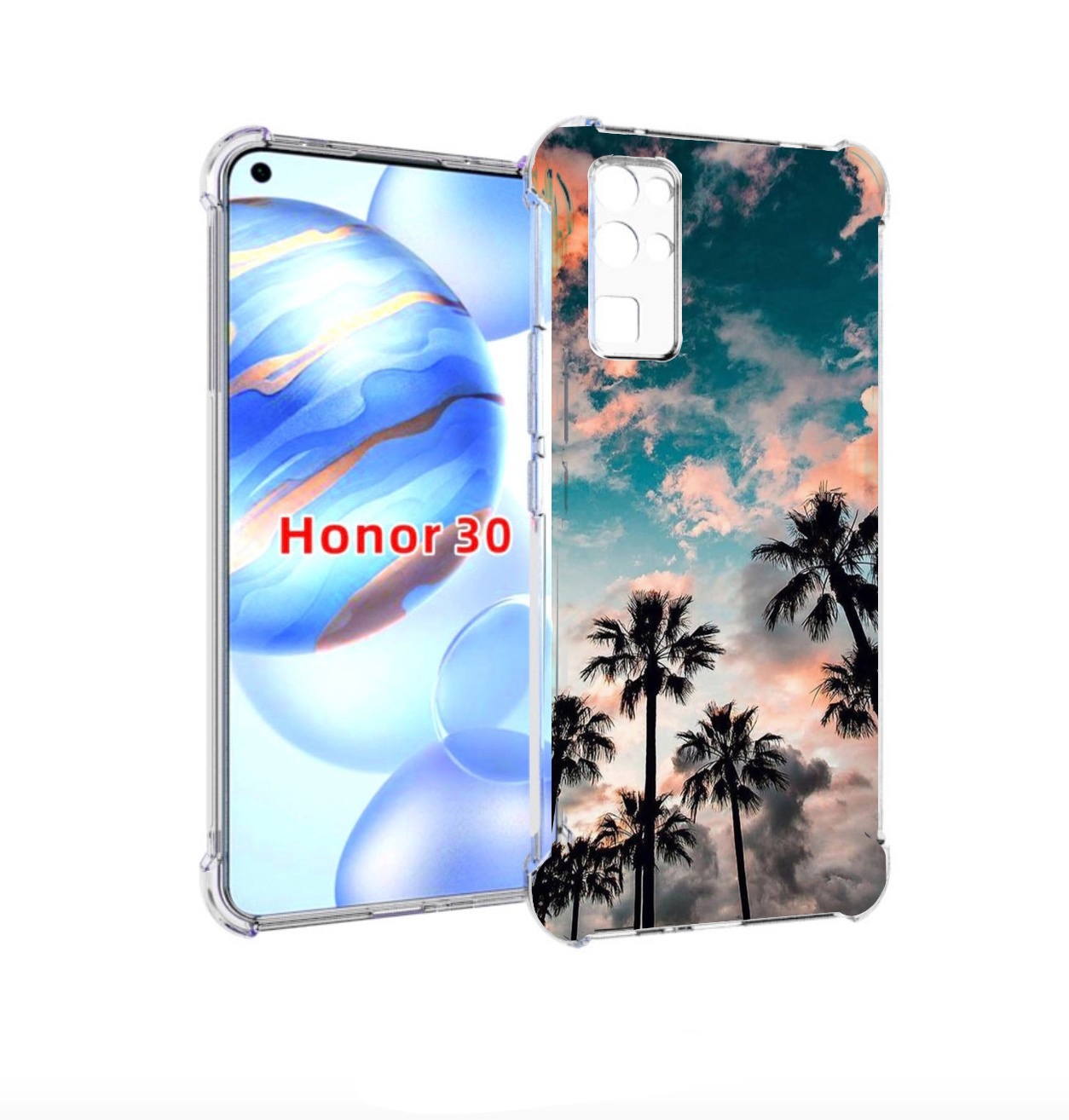 

Чехол бампер MyPads небо-с-пальмами для Honor 30 (BMH-AN10) прот, Прозрачный, Tocco