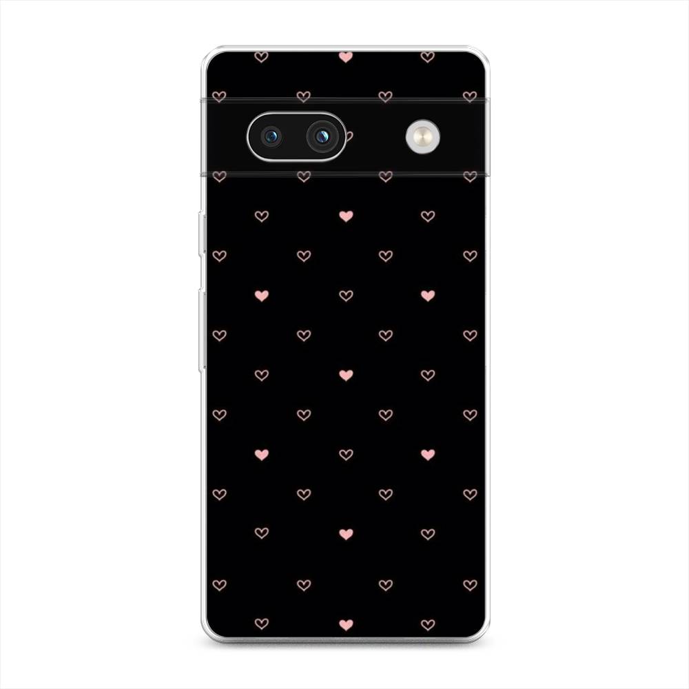 

Чехол Awog на Google Pixel 7A "Черный фон и сердечки", Розовый;серый;черный, 271450-3
