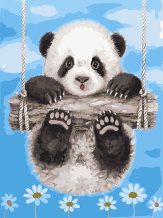 фото Картина по номерам цветной панда на качелях, 30x40