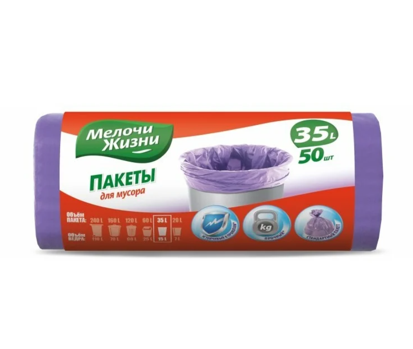 

Мешок для мусора 35л в рул. 50шт 8мкм Мелочи жизни