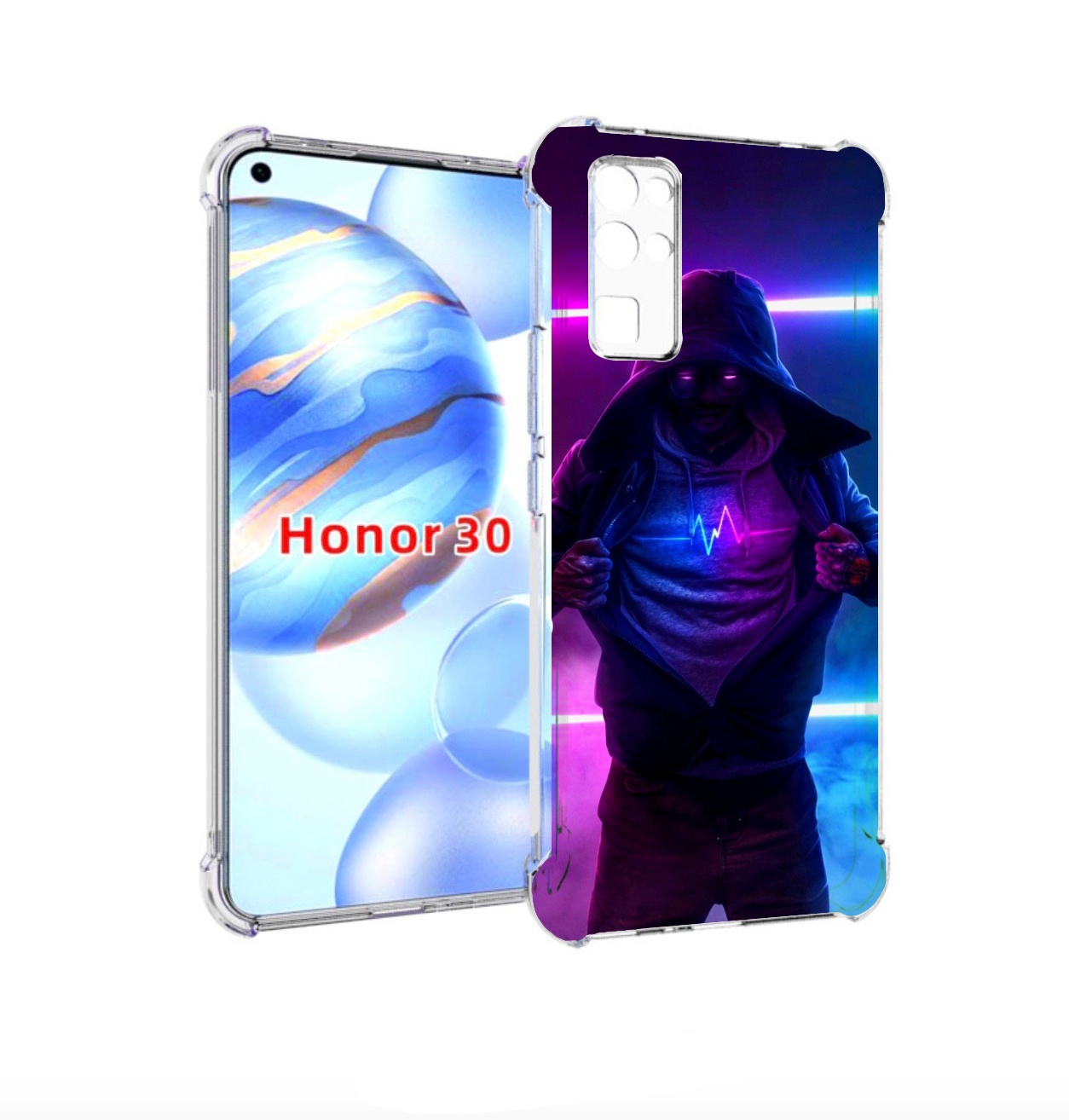 

Чехол бампер MyPads парень в капюшоне неоновый для Honor 30 (BMH, Прозрачный, Tocco