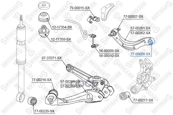 

77-00008-SX сайлентблок рычага зад. подв. верхн. наружн. Honda Civic 06>