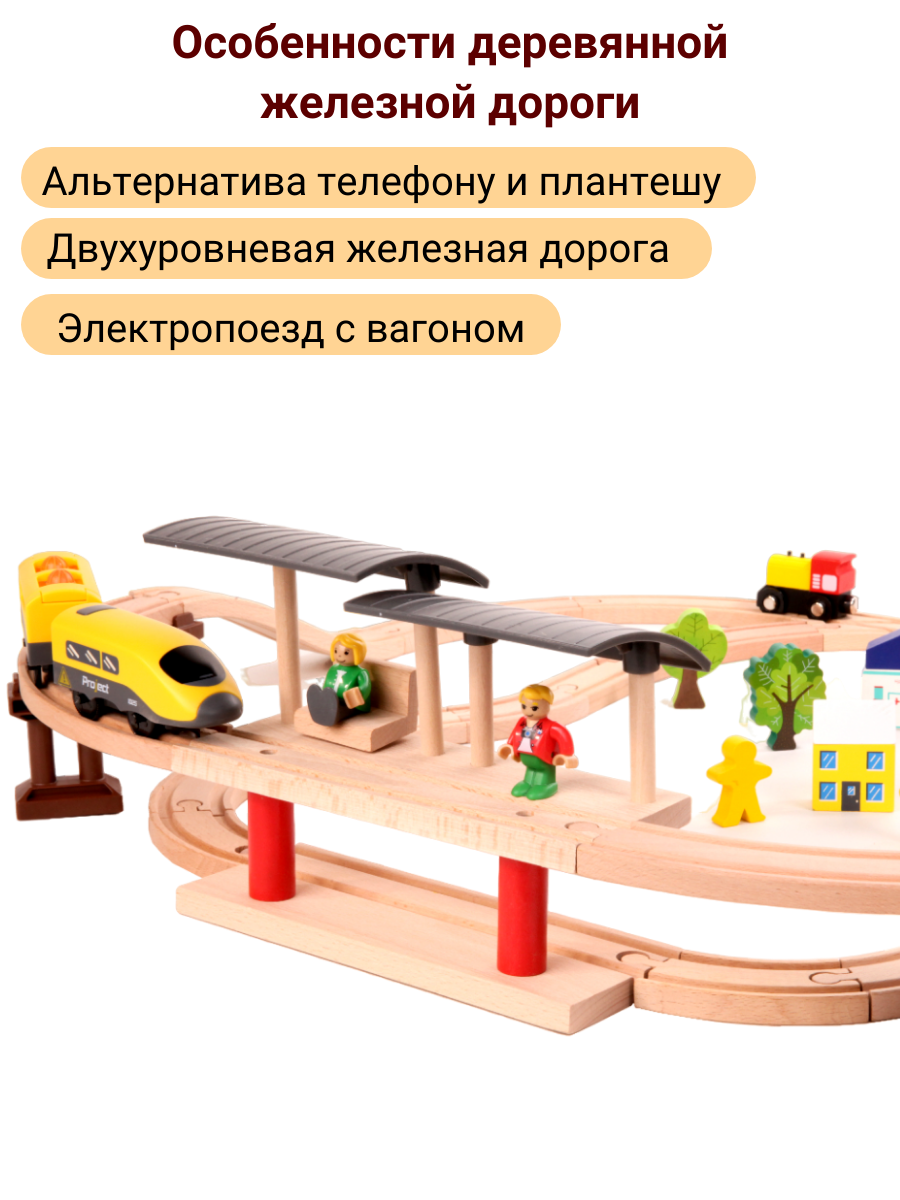 Деревянная железная дорога Kids Family с электропоездом