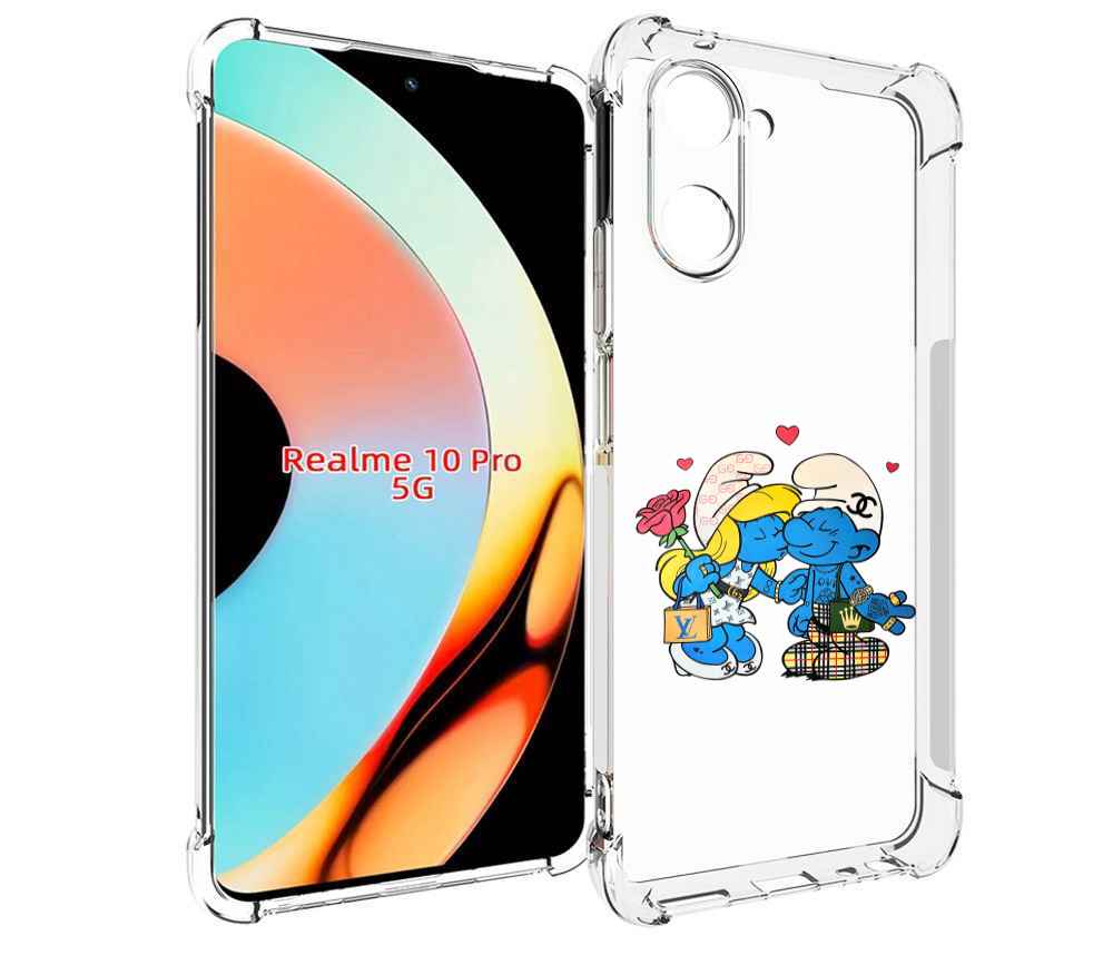

Чехол бампер MyPads модные-смурфики для Realme 10 Pro противоуда..., Прозрачный, Tocco