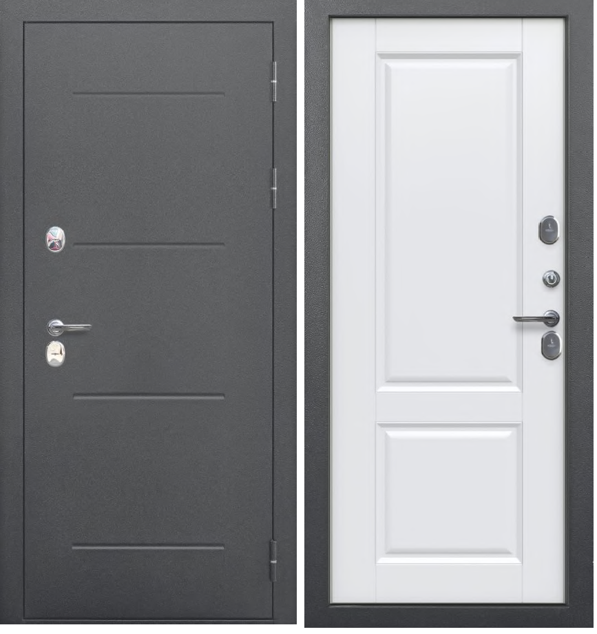 

Дверь входная Ferroni с терморазрывом 11 см ISOTERMA Серебро велюр белый софт 960*2050(R)