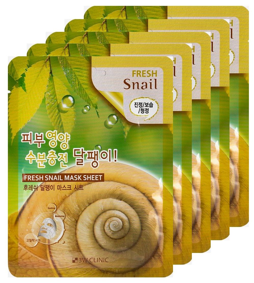 

Тканевая маска для лица 3W Clinic Fresh Snail Mucus Mask Sheet с муцином улитки , 5 шт, с муцином улитки